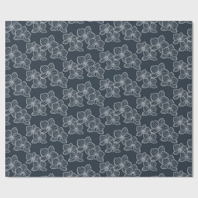 Papel De Regalo Linear Orchid | Elegant Floral Charcoal (Superficie plana)