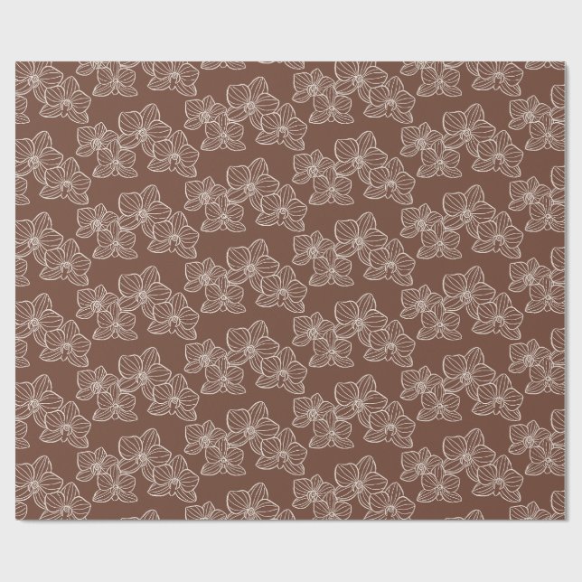 Papel De Regalo Linear Orchid | Elegant Floral Dark Rust (Superficie plana)