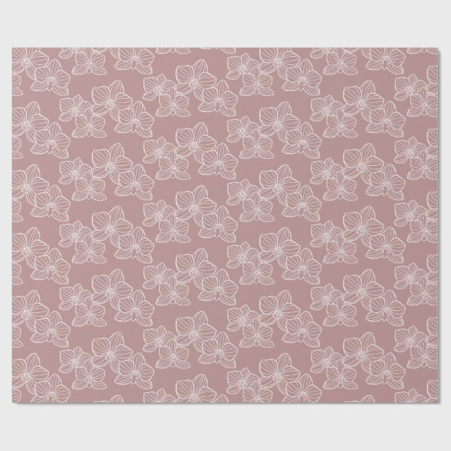 Papel De Regalo Linear Orchid | Elegant Floral Dusty Pink (Superficie plana)