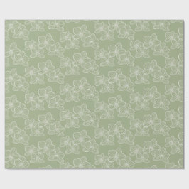 Papel De Regalo Linear Orchid | Elegant Floral Sage Green