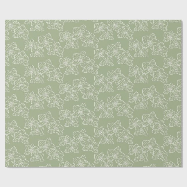 Papel De Regalo Linear Orchid | Elegant Floral Sage Green (Superficie plana)