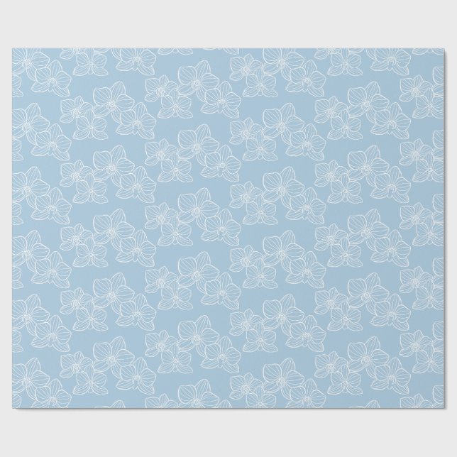 Papel De Regalo Linear Orchid | Elegant Floral Sky Blue (Superficie plana)