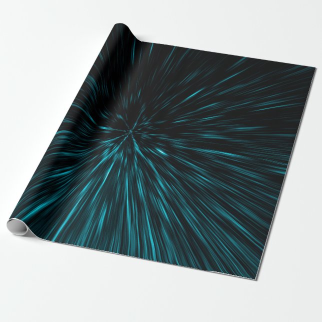 Papel De Regalo Líneas abstractas de hipergalaxia negra azul de Gu (Desenrollado)