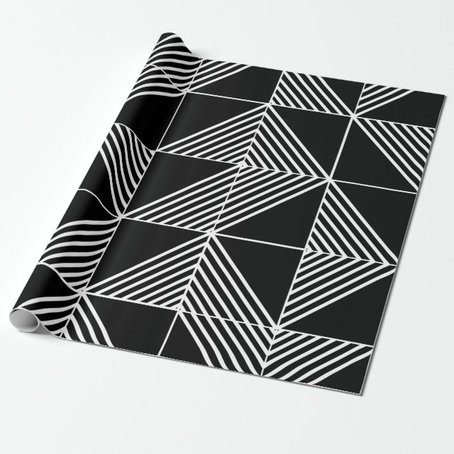 Papel De Regalo Líneas de Art Deco Negro (Desenrollado)