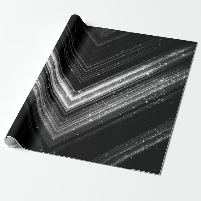 Papel De Regalo Líneas de chevron de galaxia negra de plata espumo (Desenrollado)