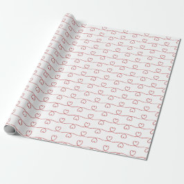Papel De Regalo Líneas de Doodle de Corazón Rojo