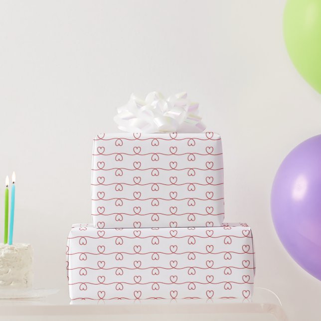 Papel De Regalo Líneas de doodle del corazón rojo (Regalos de fiesta)