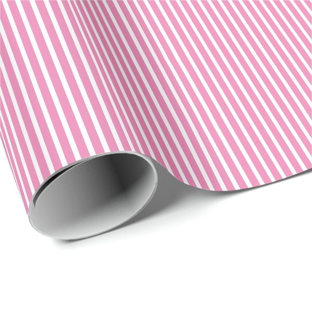 Papel De Regalo Líneas de franjas blancas rosadas Patrones de grad (Esquina del rollo)