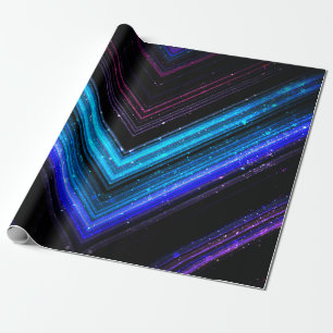 Papel De Regalo Líneas de galaxia moradas azules metálicas brillan
