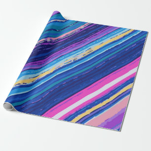 Papel De Regalo Líneas de pintura abstracta rosa azul amarillo aud