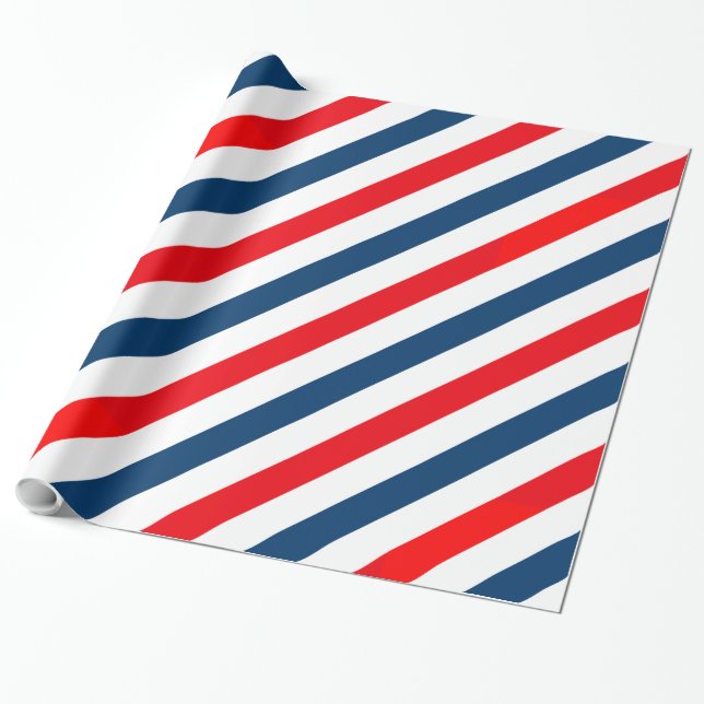 Papel De Regalo Líneas diagonales tricolor (azul, blanco, rojo) (Desenrollado)