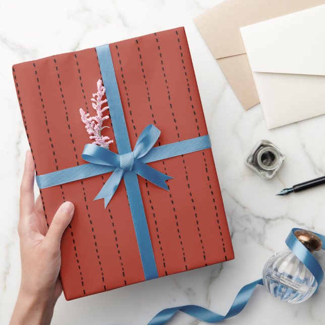 Papel De Regalo Líneas discontinuas en gris rojo (Regalar)