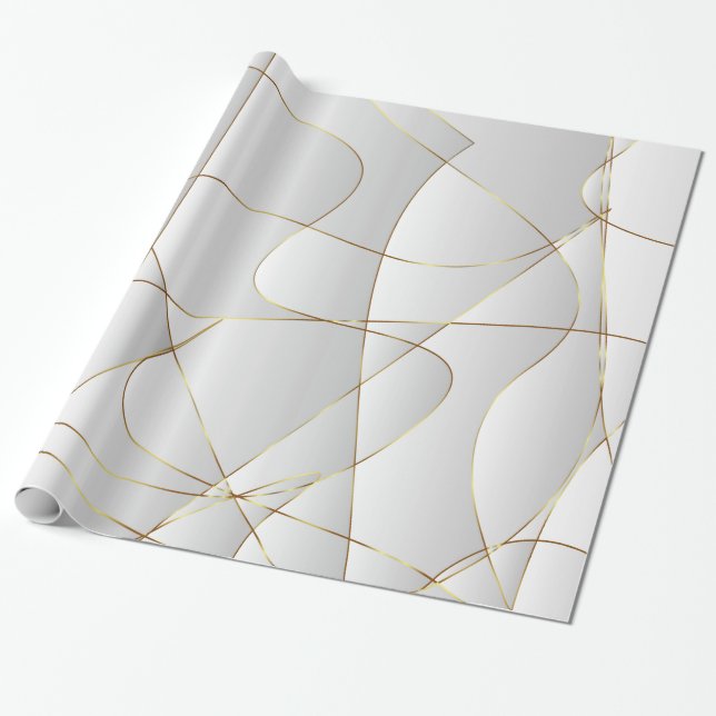 Papel De Regalo Líneas doradas en blanco (Desenrollado)