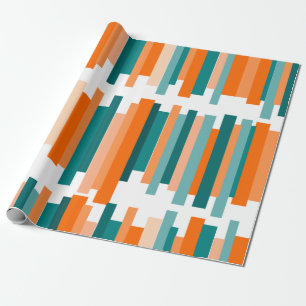 Papel De Regalo Líneas jagadas - Verde azulado y Naranja