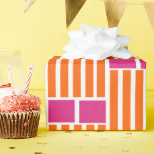 Papel De Regalo Líneas naranjas y cajas rosas