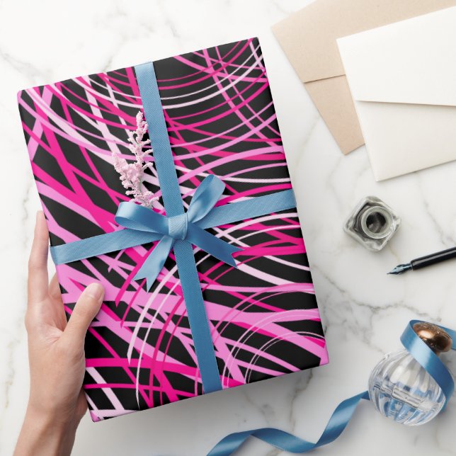 Papel De Regalo Líneas negras rosadas abstractas (Regalar)