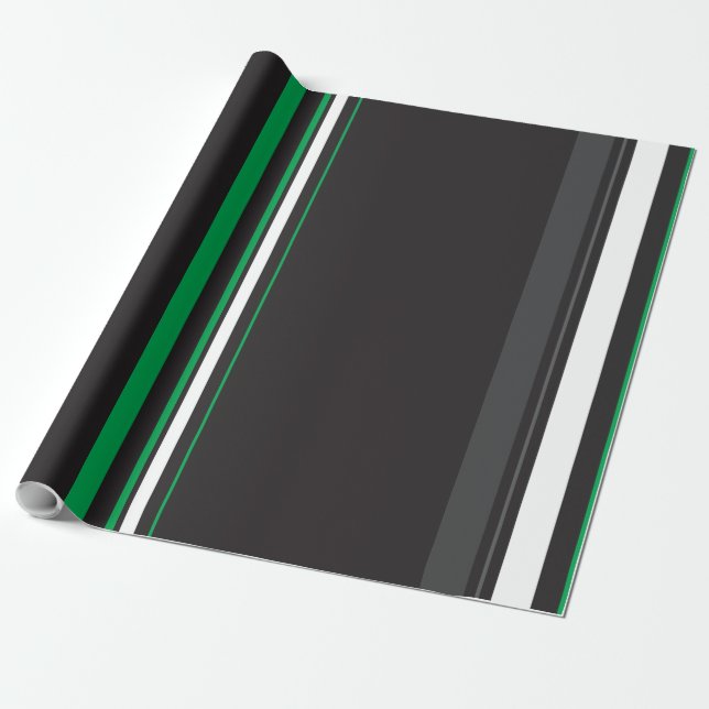 Papel De Regalo Líneas planas limpias verdes y negras con estilo (Desenrollado)