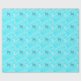 Papel De Regalo líneas simples de acuarela azules añada su monogra