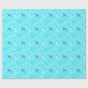 Papel De Regalo líneas simples de acuarela azules añada su monogra
