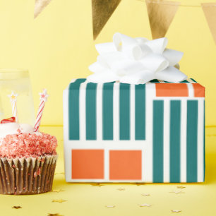 Papel De Regalo Líneas y cajas naranjas y turquesas