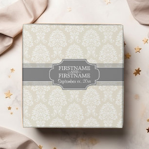 Papel De Regalo Lino beige y patrón de damasco de carbón