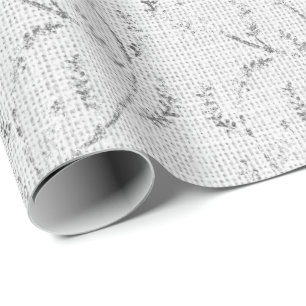 Papel De Regalo Lino Gris Plata Blanco Sparkly Floral Laurel