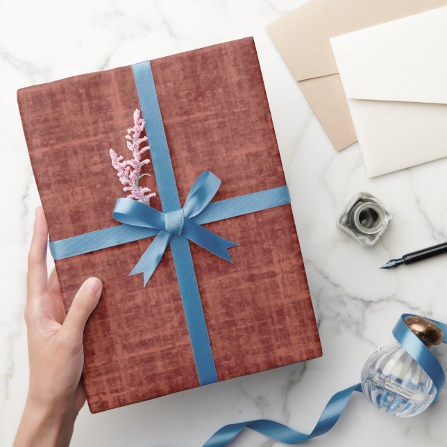 Papel De Regalo Lino Marrón Rojo (Regalar)