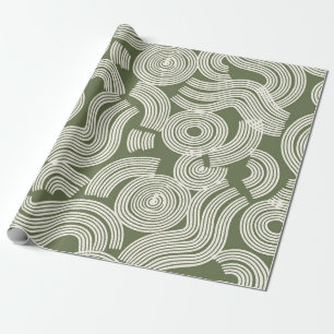 Papel De Regalo Lino Orgánico Abstracto Verde y Blanco Minimalista