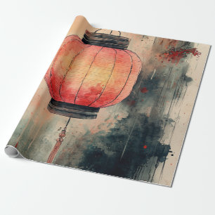 Papel De Regalo Linterna de Otoño Sumi-E Acuarela