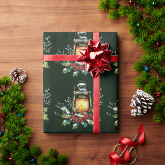 Papel De Regalo Linterna festiva en acebo – Resplandor estacional
