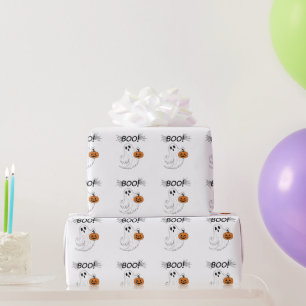 Papel De Regalo Linterna Jack-o’ y Halloween con fantasma blanco