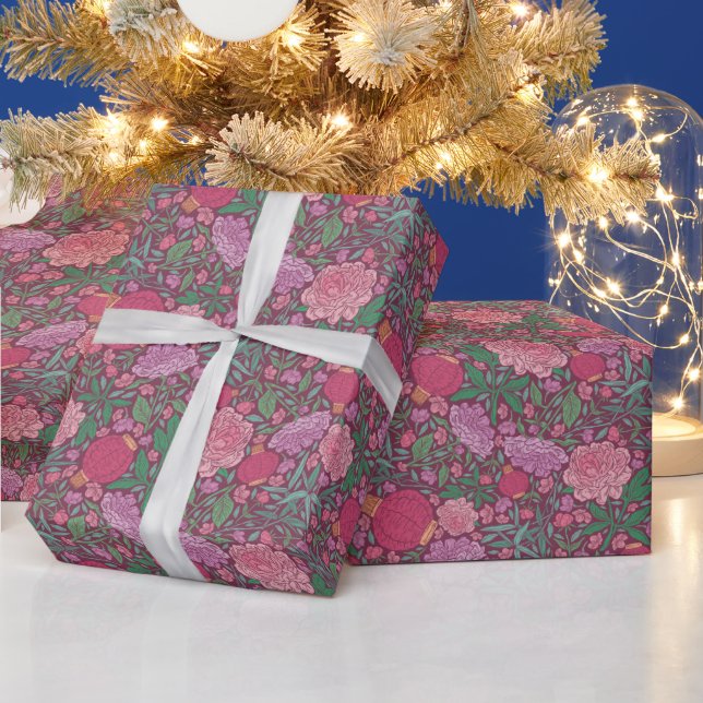 Papel De Regalo Linterna rosa rosa de la flor de primavera del Día (Vacaciones)