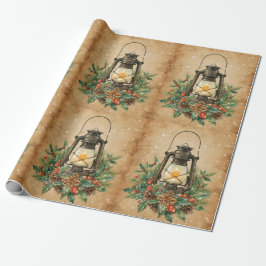 Papel De Regalo Linterna vintage acebo pino rústico festivo invier