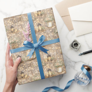 Papel De Regalo Linternas de Acuarela para Bodas Rústicas con Flor