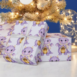 Papel De Regalo Linternas de Navidad de Dragón Bebé Lavanda