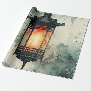 Papel De Regalo Linternas iluminadas por la luna Sumi-E acuarela (