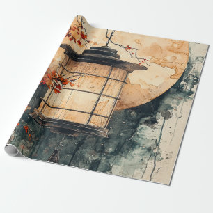 Papel De Regalo Linternas iluminadas por la luna Sumi-E acuarela (