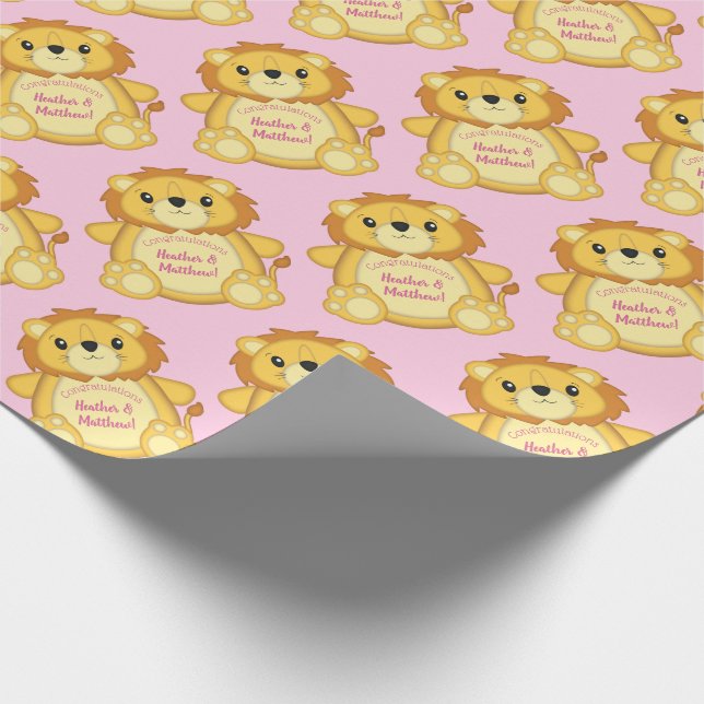 Papel De Regalo Lion Baby Shower Pink (Esquina)