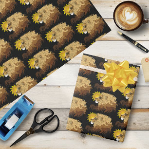 Papel De Regalo Lion Black Yellow Mandala Sun