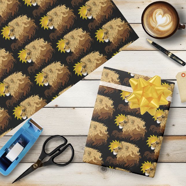 Papel De Regalo Lion Black Yellow Mandala Sun (Subido por el creador)