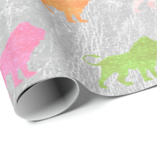 Papel De Regalo Lions Pink Silver Green Metallass Peach