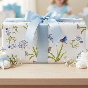 Papel De Regalo Lirio Africano con Pájaro Azul Madre y Bebé