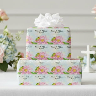 Papel De Regalo Lirio de agua rosa bautismal y rana arborícola