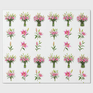 Papel De Regalo Lirio Stargazer Rosa Jarrón Ramo Botánico