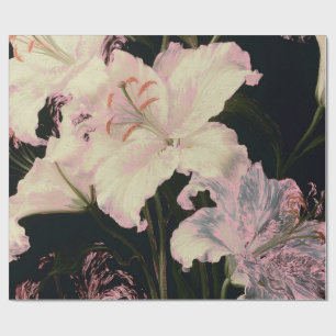 Papel De Regalo Lirios Blancos Elegantes sobre Fondo Negro Floral