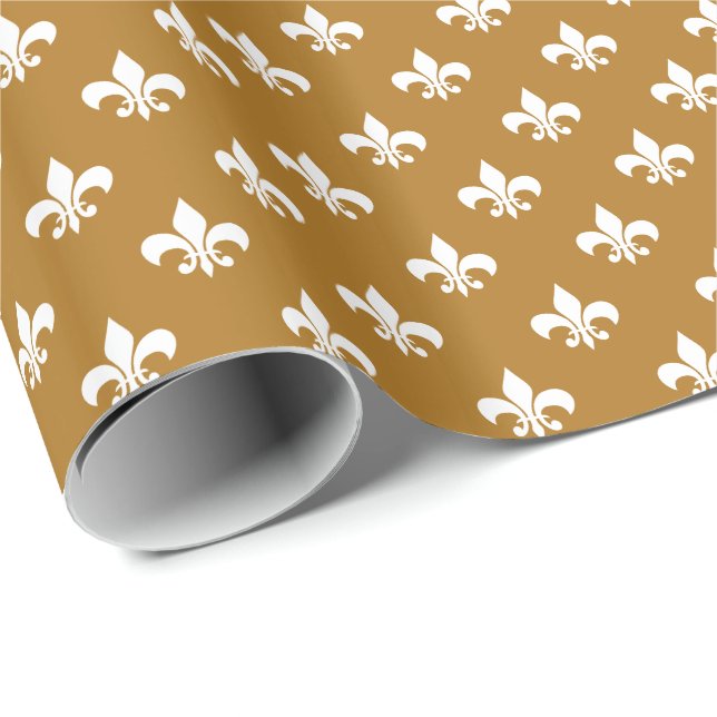 Papel De Regalo Lirios blancos sobre dorado mate (Esquina del rollo)