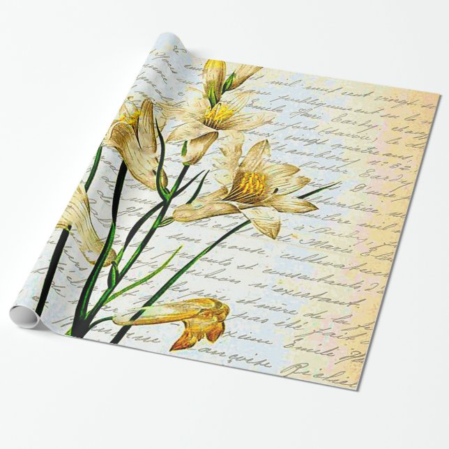 Papel De Regalo lirios y escritura (Desenrollado)