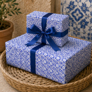 Papel De Regalo Lisbon Royale Classic Blue and White Geometric