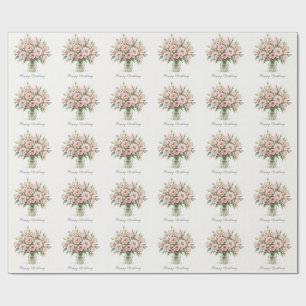 Papel De Regalo Lisianthus Rosa Claro Feliz Cumpleaños