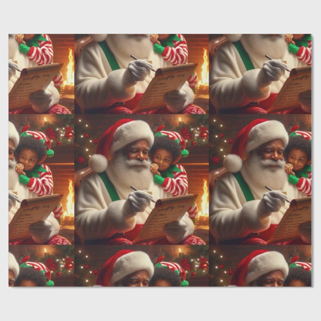 Papel De Regalo Lista de Santa (Superficie plana)